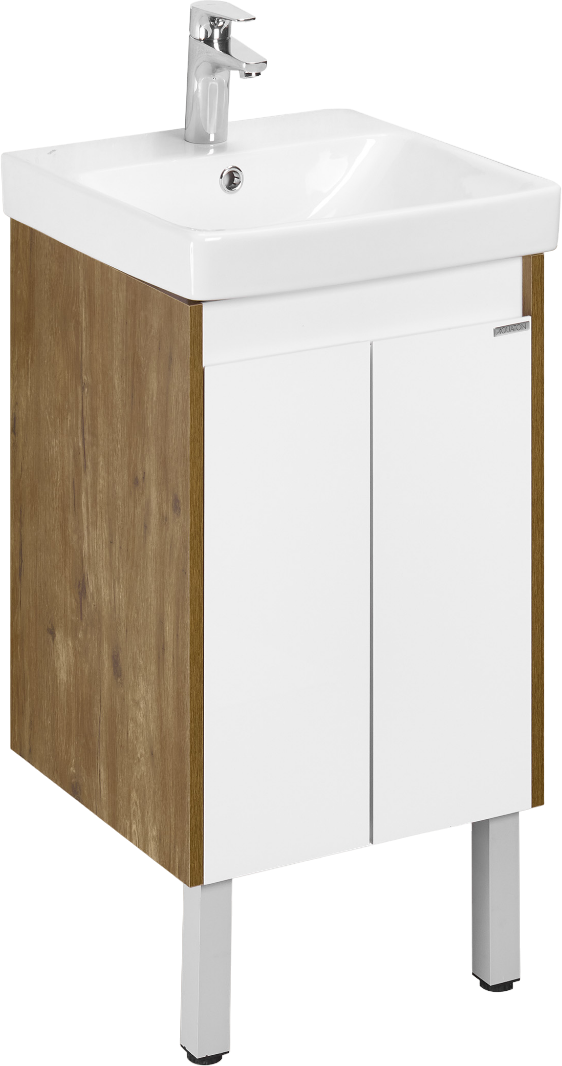 Тумба с раковиной AQUATON Сканди 45 белая глянцевая, дуб рустикальный