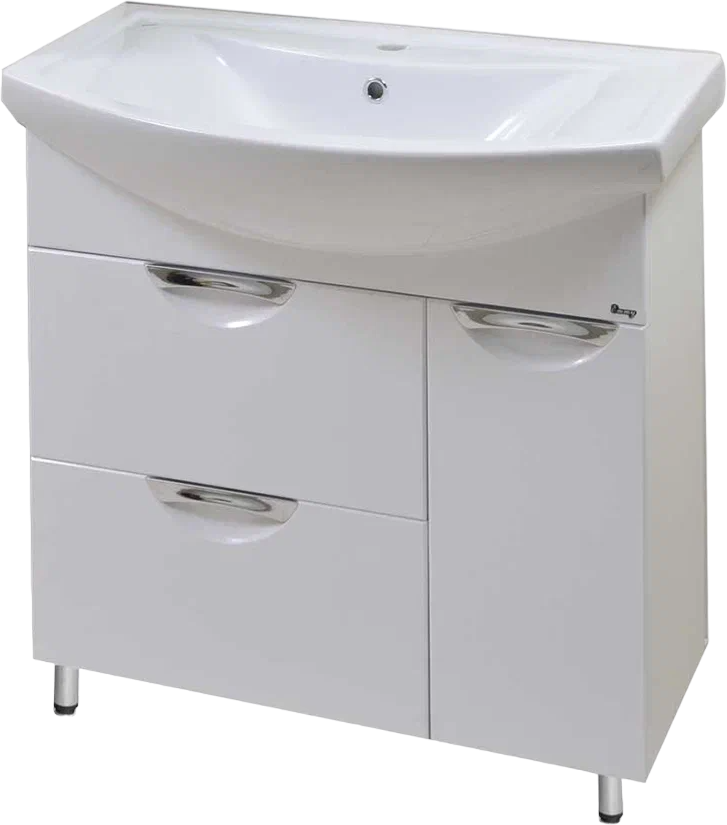 Тумба под раковину без столешницы Emmy Милли 80 белая глянцевая, 2 ящика