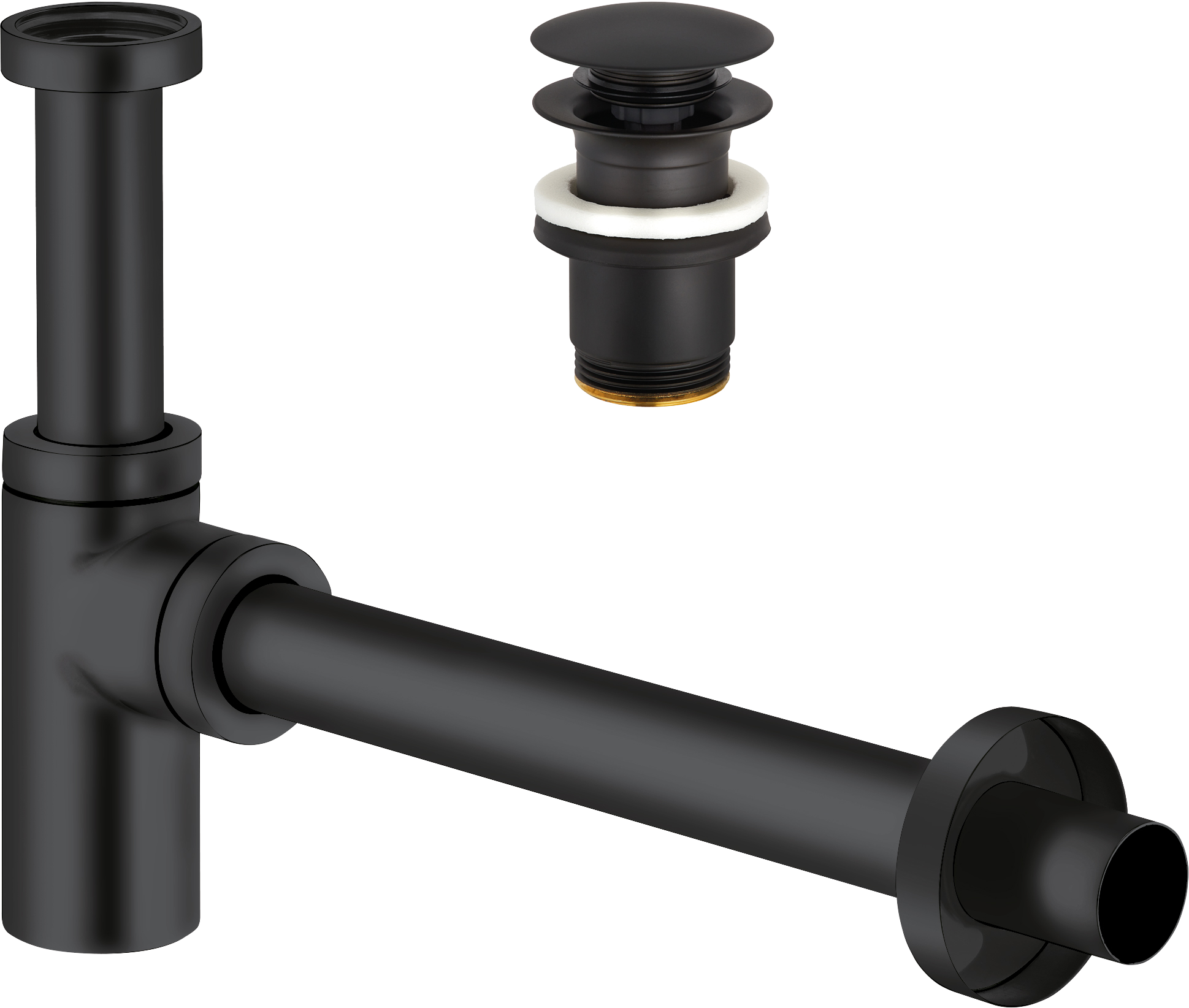 Комплект Сифон Kludi 1002039-00 бутылочный, черный + Донный клапан 1042639-00 матовый черный