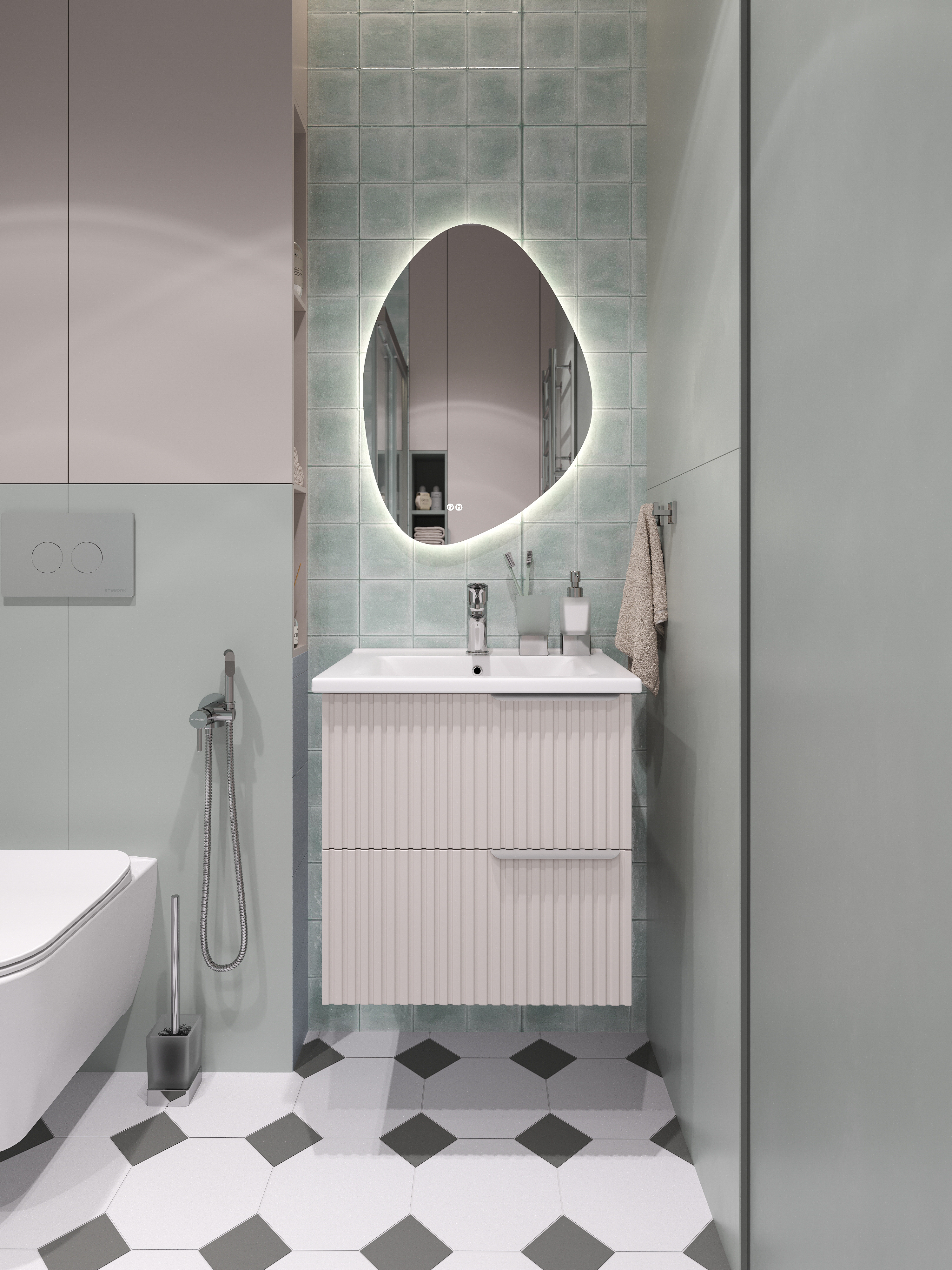 Мебельная раковина STWORKI Хаммель 55 накладная, глянцевая белая, прямоугольная, фаянс