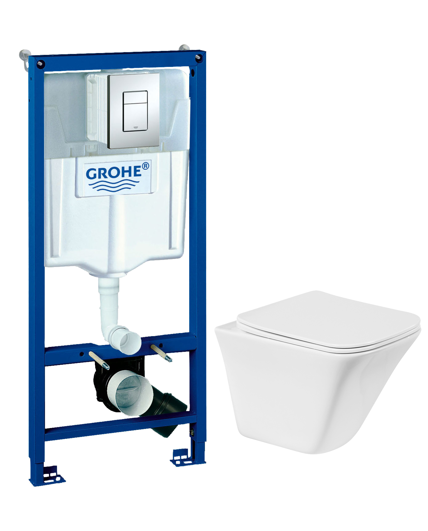 Комплект 3 в 1 Унитаз подвесной BelBagno Marmi BB052CHR + Сиденье BB052SC с микролифтом + Инсталляция с кнопкой Grohe Rapid SL 38772001 цвет хром