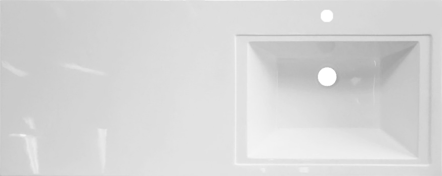 Раковина над стиральной машиной ESTETUS Даллас 130 R глянцевая белая, прямоугольная, искусственный камень, со столешницей слева, с кронштейном