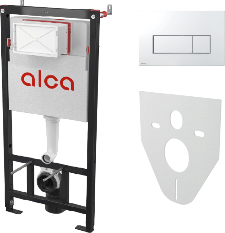 Инсталляция с кнопкой AlcaPlast AM101/1120-4:1 RU M571-0001 цвет хром глянец, крепление к полу и стене, с шумоизоляцией