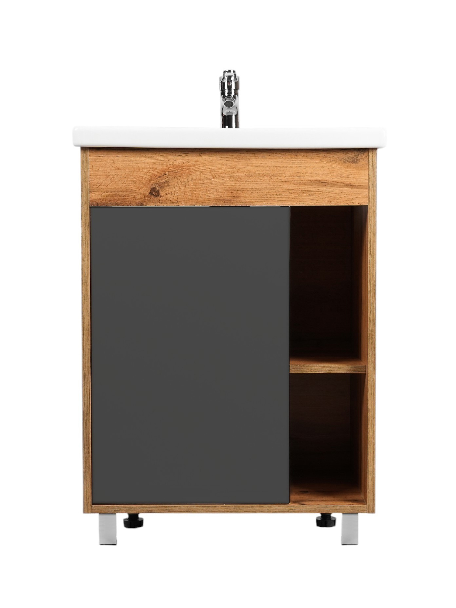 Тумба с раковиной VIANT Бостон 60 напольная, дуб вотан, графит