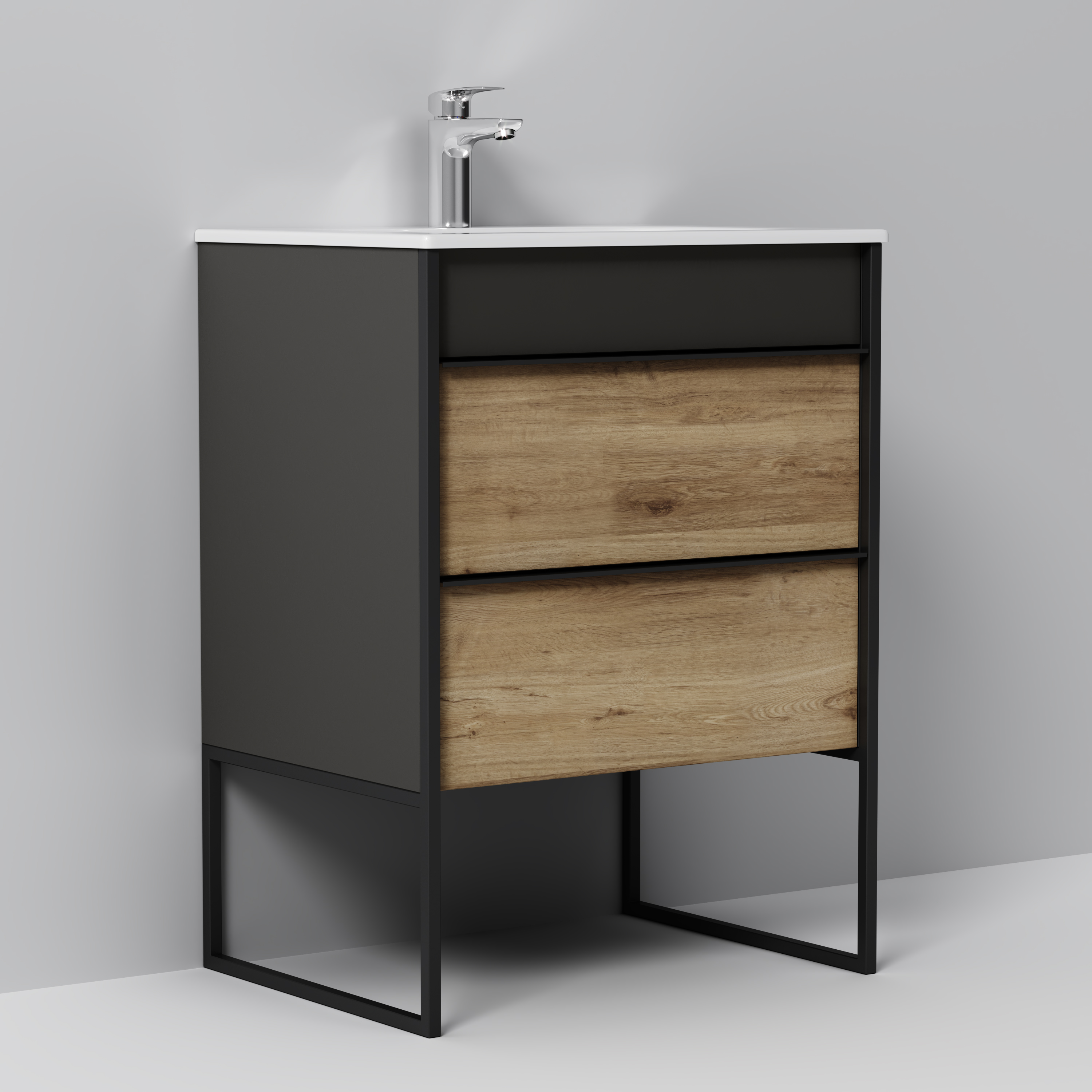 Тумба с раковиной STWORKI Гриндстед 60 дуб таксония, антрацит матовый