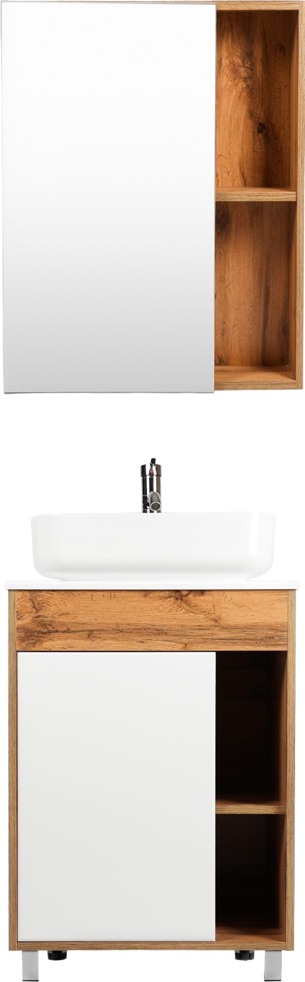 Мебель для ванной комнаты VIANT Бостон 60 напольная, дуб вотан, белая, раковина A63570