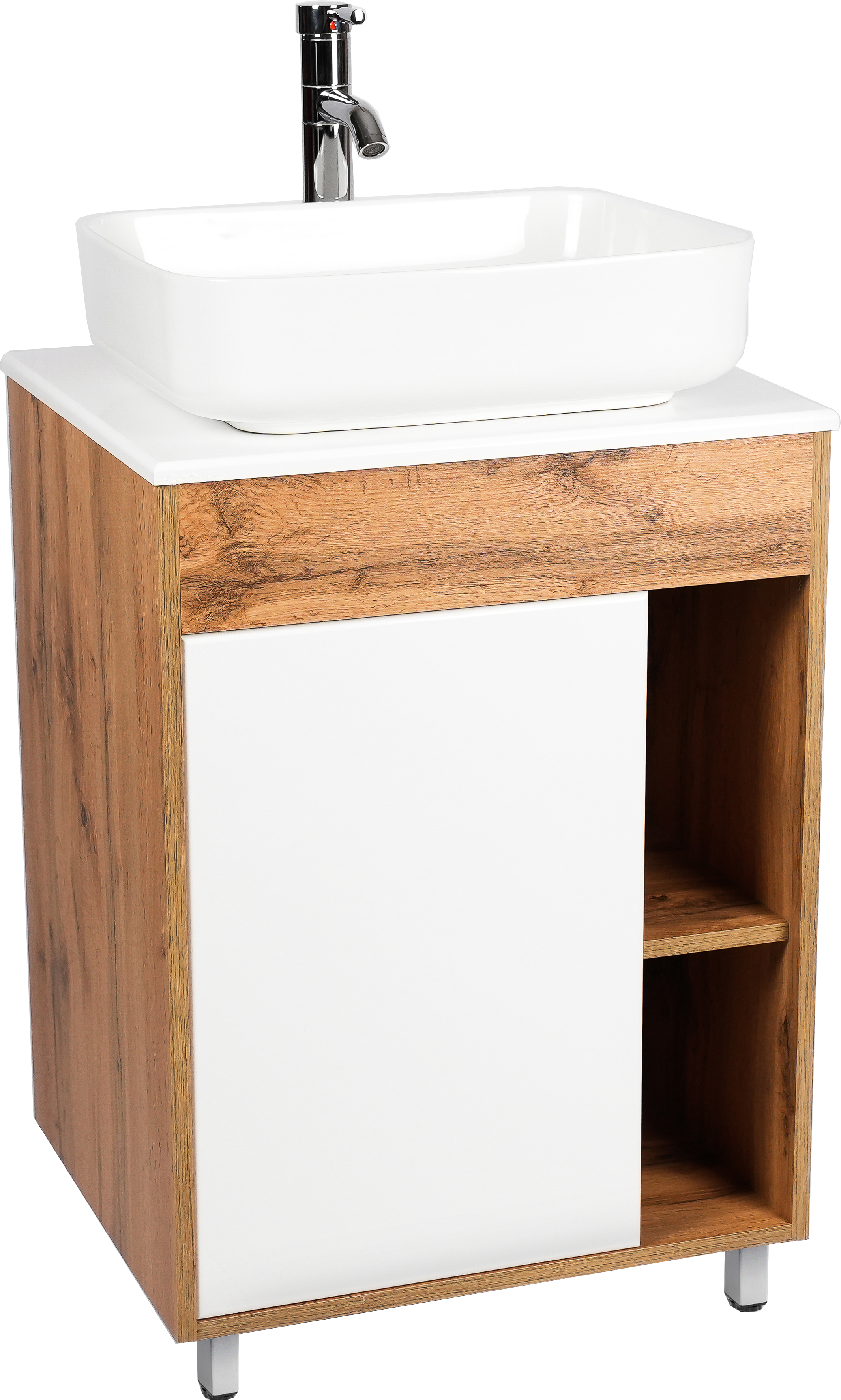 Тумба с раковиной VIANT Бостон 60 напольная, дуб вотан, белая, раковина A63570