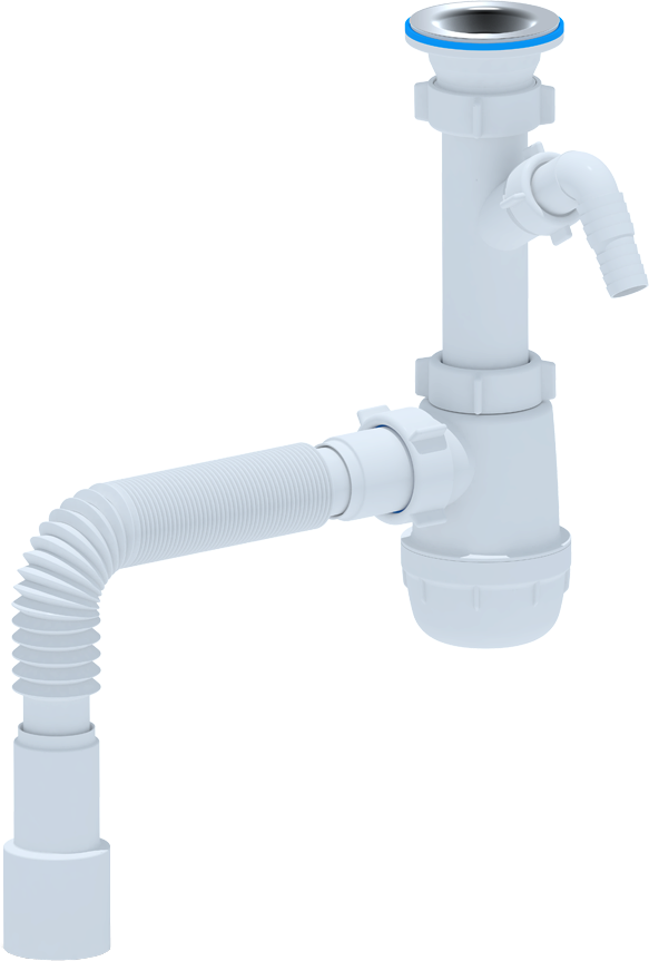 Сифон для мойки АНИ пласт A1015 40 мм, бутылочный, белый, хром, с отводом для подключения бытовой техники