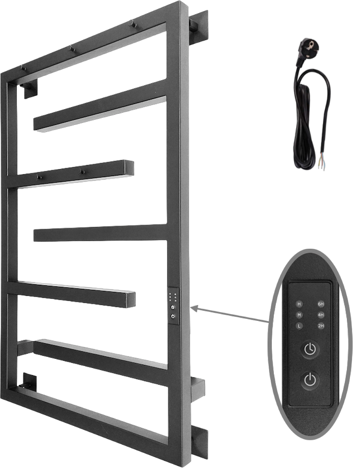 Полотенцесушитель электрический Altasan ЛабиринтПроф 80х50 80x55 см, подключение справа, слева, черный муар, лесенка, из стали, с полкой