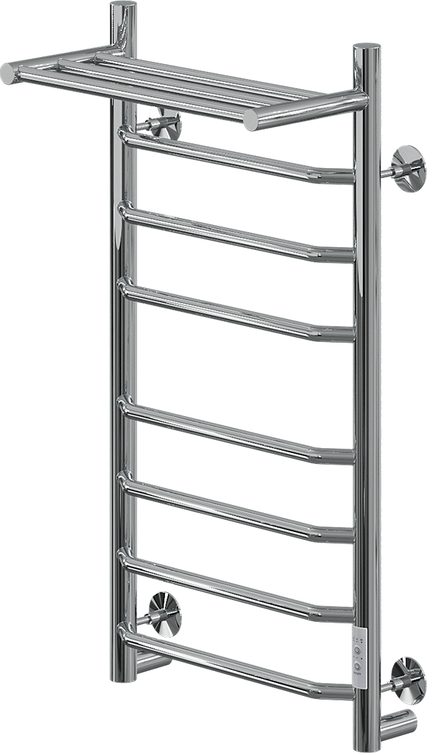 Полотенцесушитель электрический Ника Way 3 80x45 см, подключение справа, слева, скрытое подключение справа, хром, лесенка, с полкой