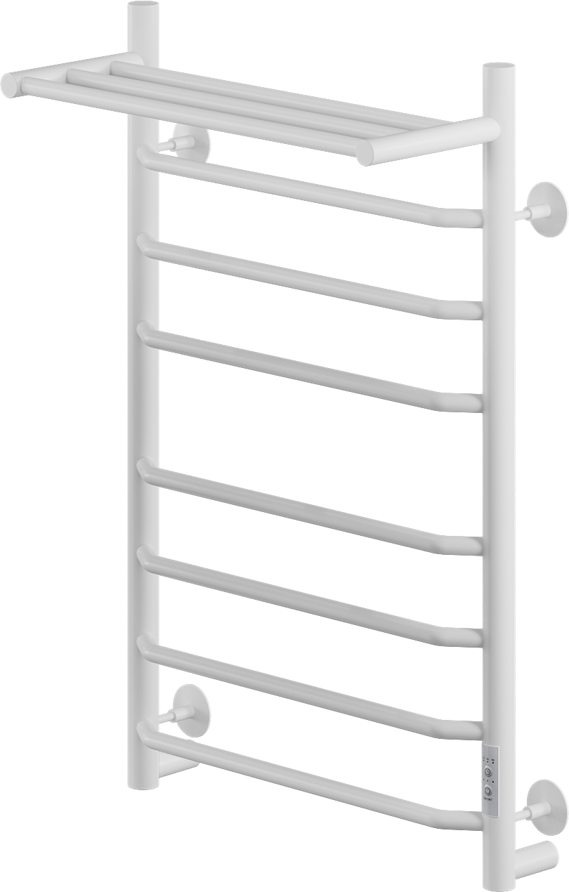 Полотенцесушитель электрический Ника Way 3 80x55 см, подключение справа, слева, скрытое подключение справа, матовый белый RAL9016, лесенка, из стали, с полкой