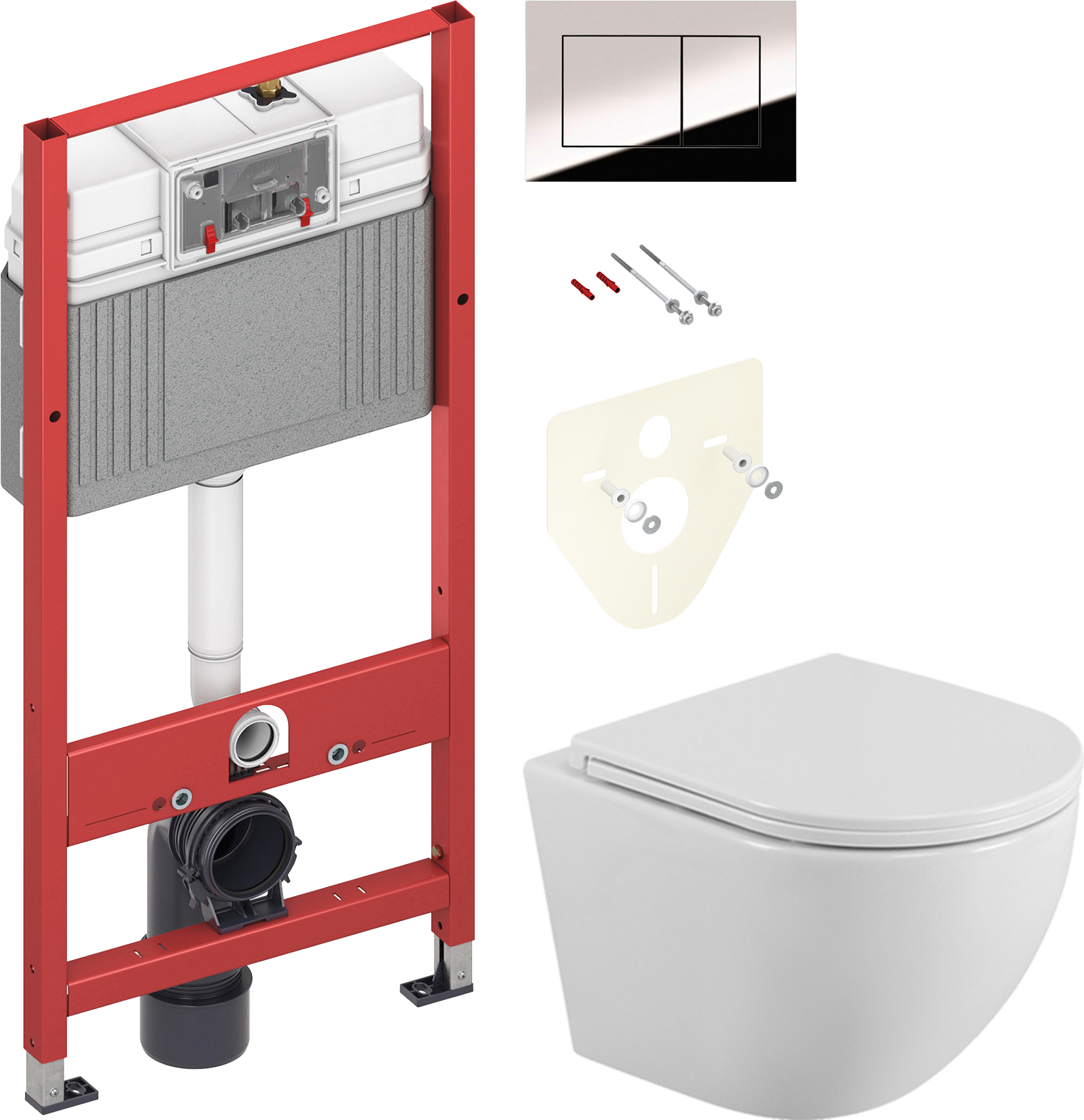 Комплект 2 в 1 Унитаз подвесной BelBagno Uno BB3105CHR/SC + Инсталляция с кнопкой TECE Now 9400412