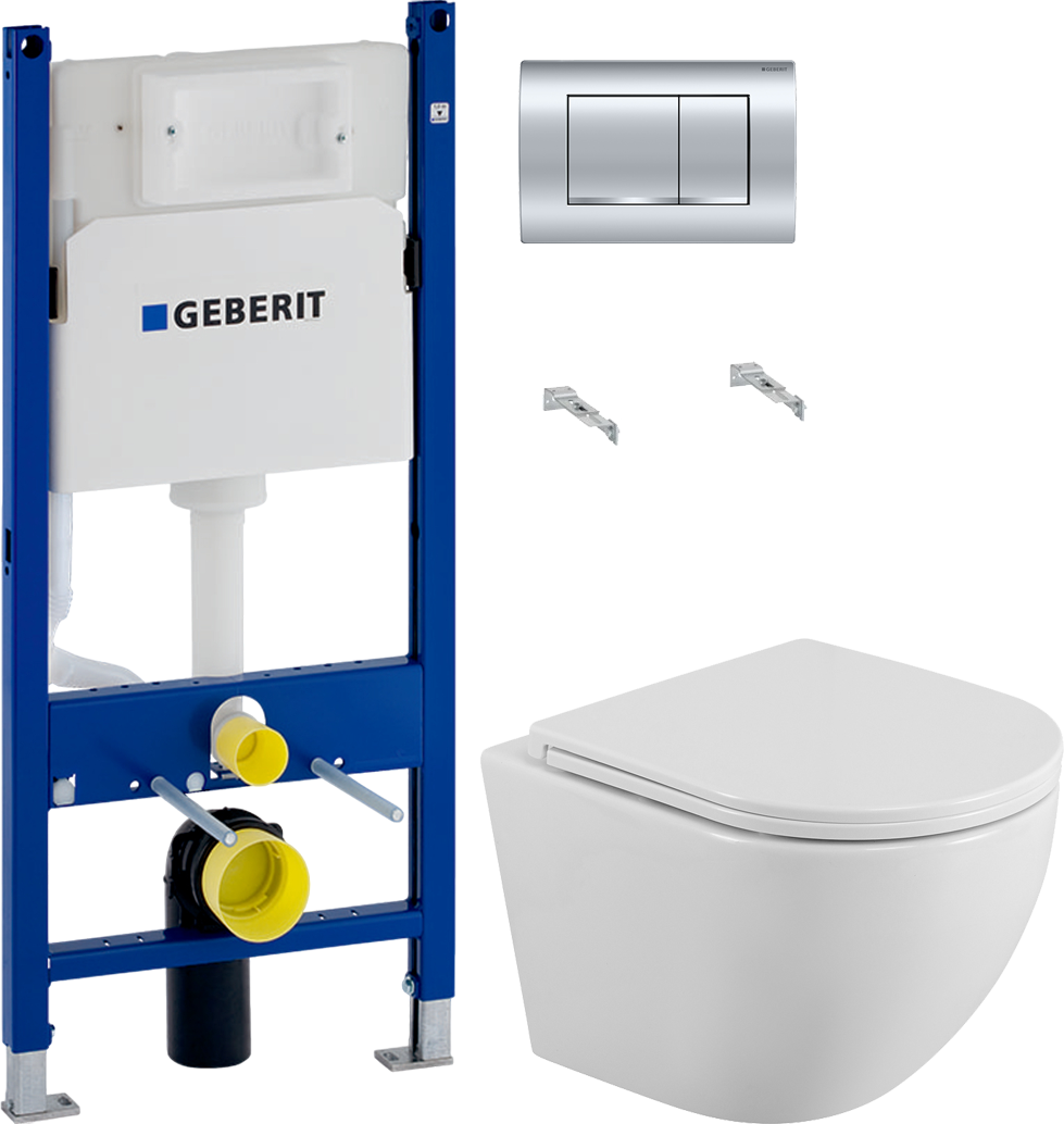 Комплект 2 в 1 Унитаз подвесной BelBagno Uno BB3105CHR/SC + Инсталляция с кнопкой Geberit Duofix Delta 458.163.21.1 цвет хром