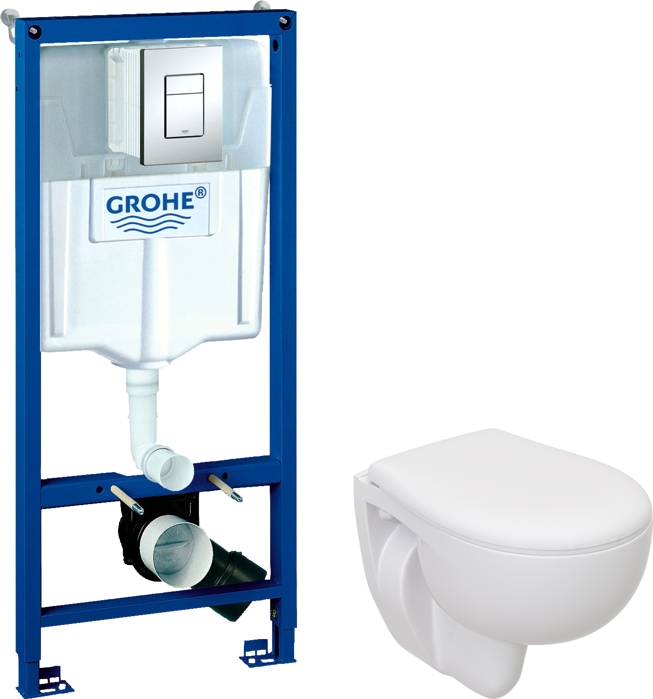 Комплект 3 в 1 Унитаз подвесной Seramiksan Natura A051041H + Сиденье AG50002 + Инсталляция с кнопкой Grohe Rapid SL 38772001 цвет хром