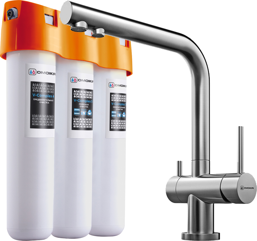 Комплект Смеситель Omoikiri Nagano BN, нержавеющая сталь + Фильтр Pure Drop Lite