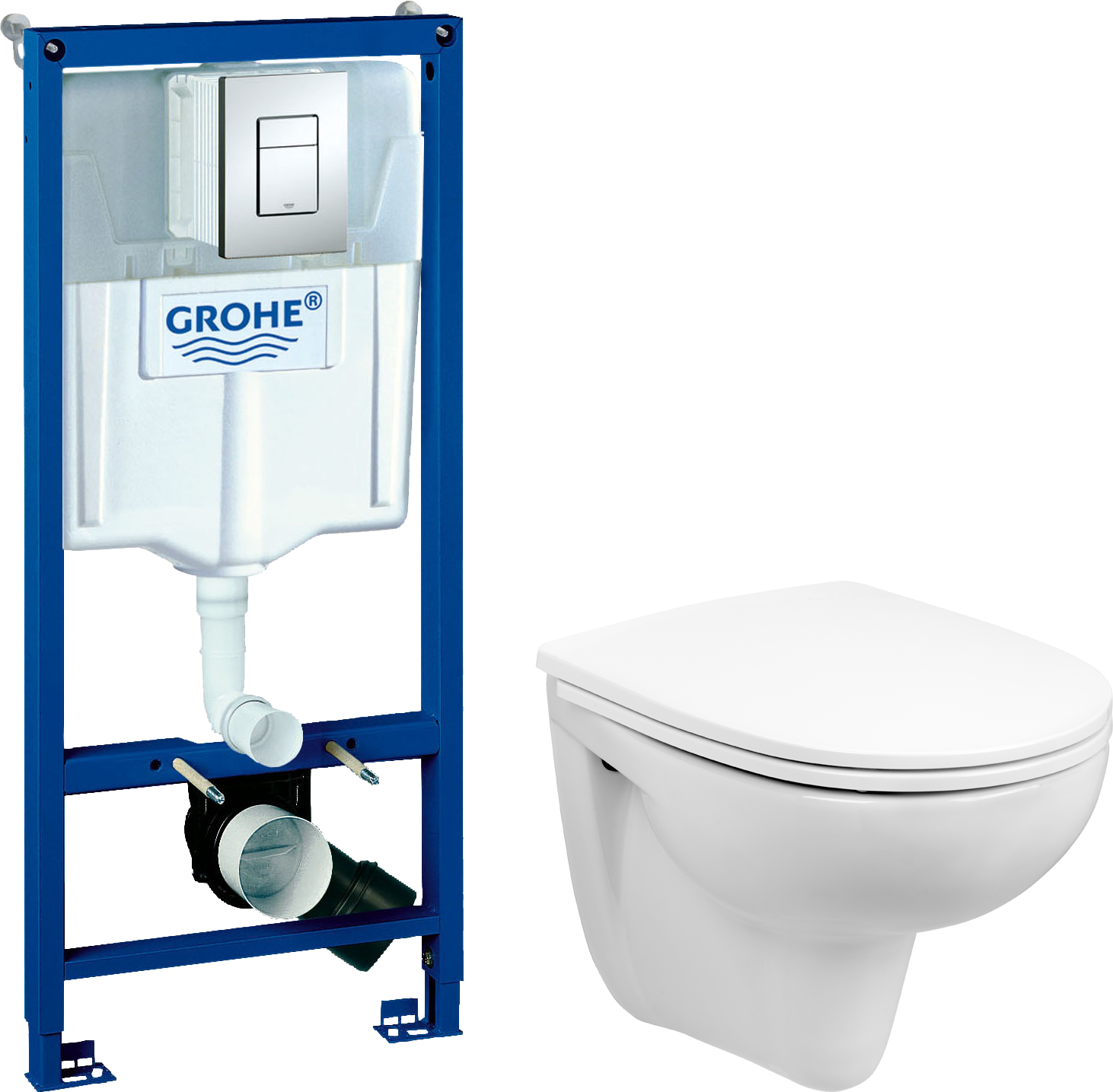 Комплект 2 в 1 Унитаз подвесной Wanfald Lauta 47302100005 + Инсталляция с кнопкой Grohe Rapid SL 38772001 цвет хром