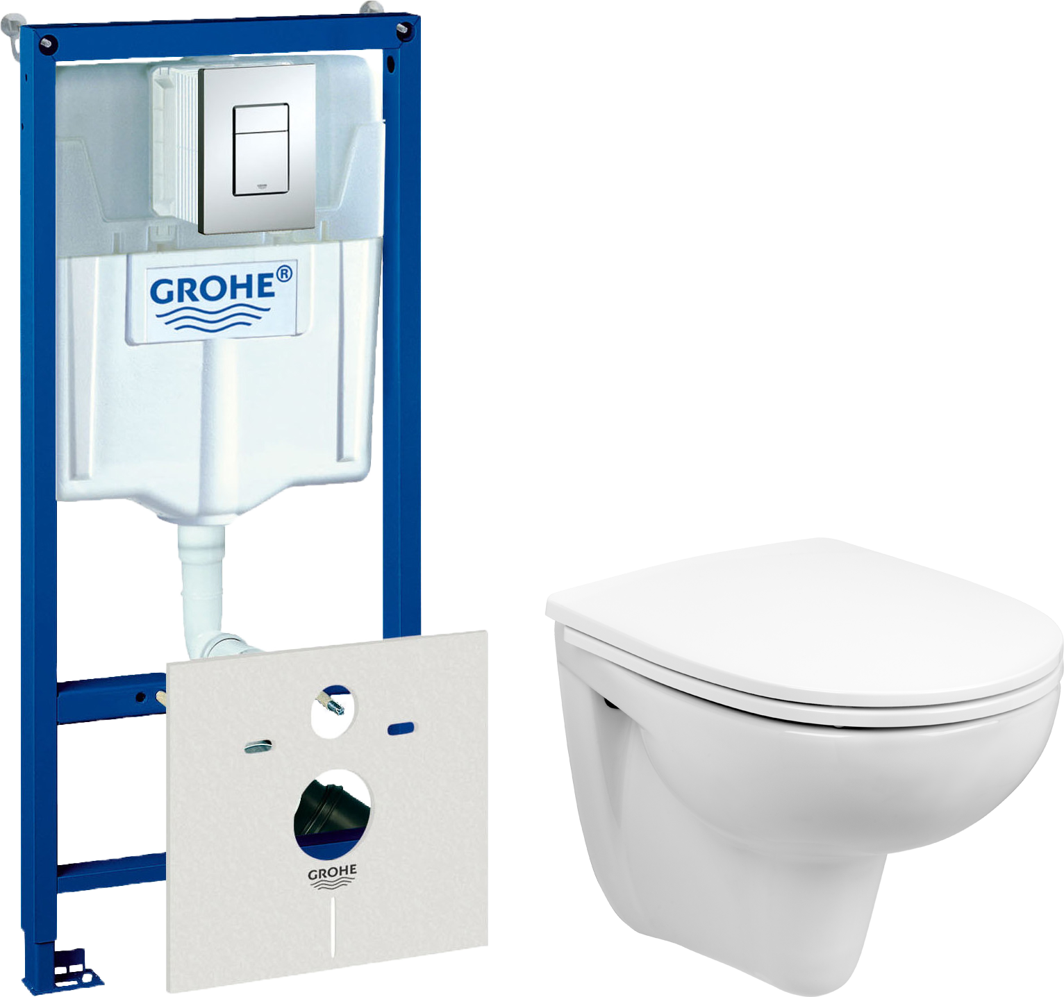 Комплект 3 в 1 Унитаз подвесной Wanfald Lauta 47302100005 + Звукоизоляция Grohe 37131000 + Инсталляция с кнопкой Rapid SL 38772001 цвет хром