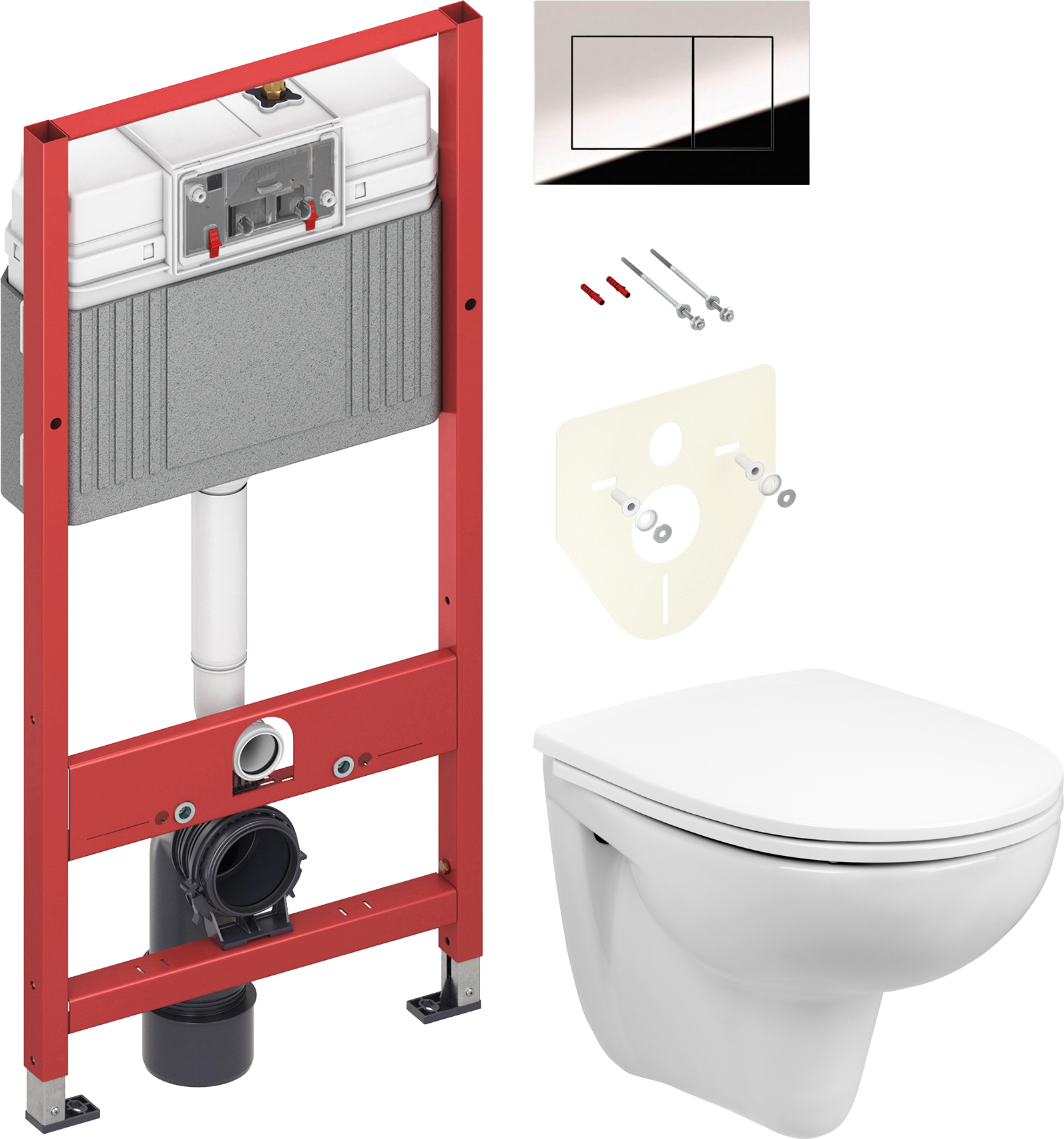 Комплект 2 в 1 Унитаз подвесной Wanfald Lauta 47302100005 + Инсталляция с кнопкой TECE Now 9400412 цвет хром