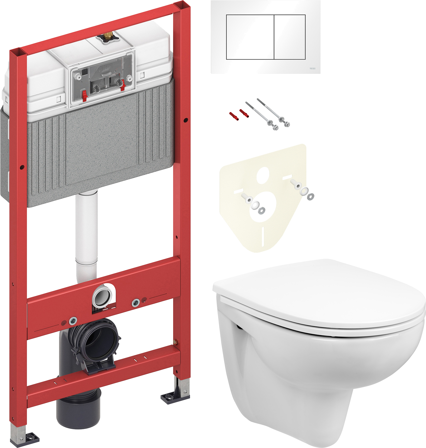 Комплект 2 в 1 Унитаз подвесной Wanfald Lauta 47302100005 + Инсталляция с кнопкой TECE Base 9400413 цвет белый