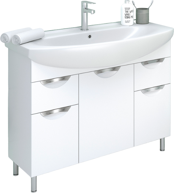 Тумба с раковиной Emmy Милли 105 белая глянцевая, 2 ящика