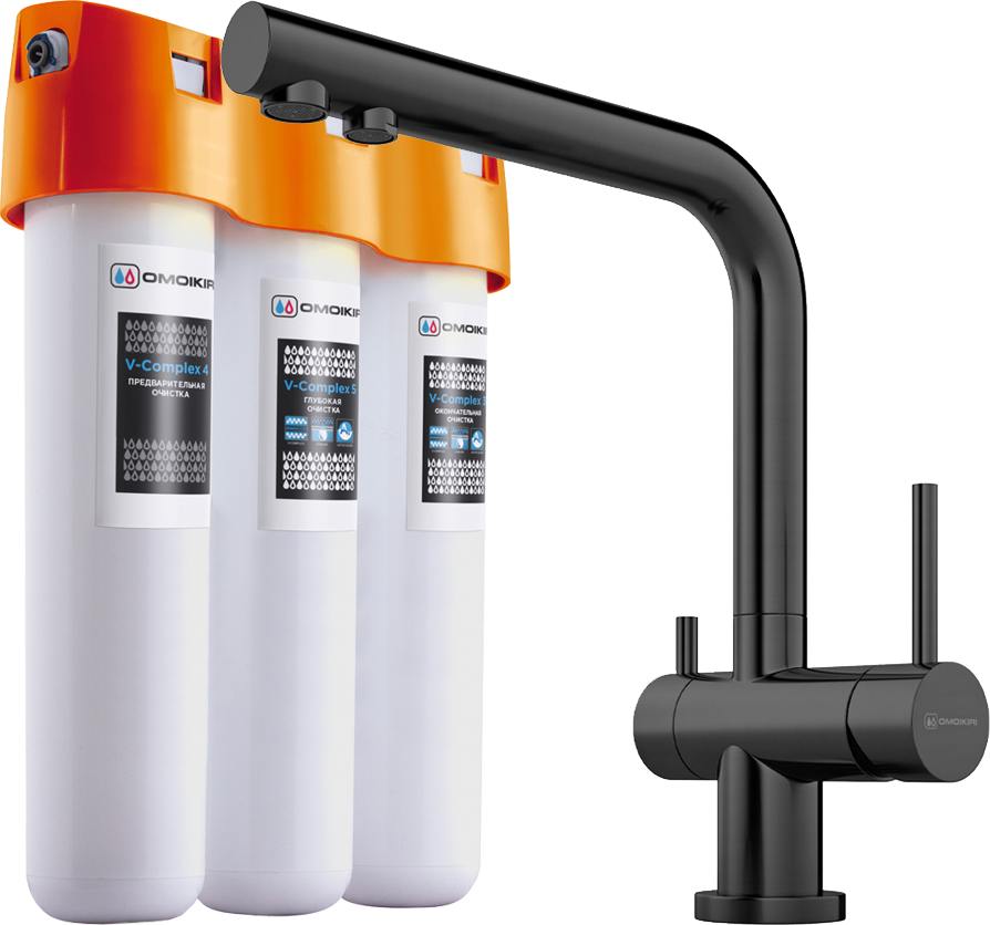 Комплект Смеситель Omoikiri Nagano GB, графит + Фильтр Pure Drop Lite