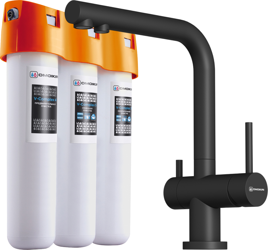 Комплект Смеситель Omoikiri Nagano P-BL, черный + Фильтр Pure Drop Lite