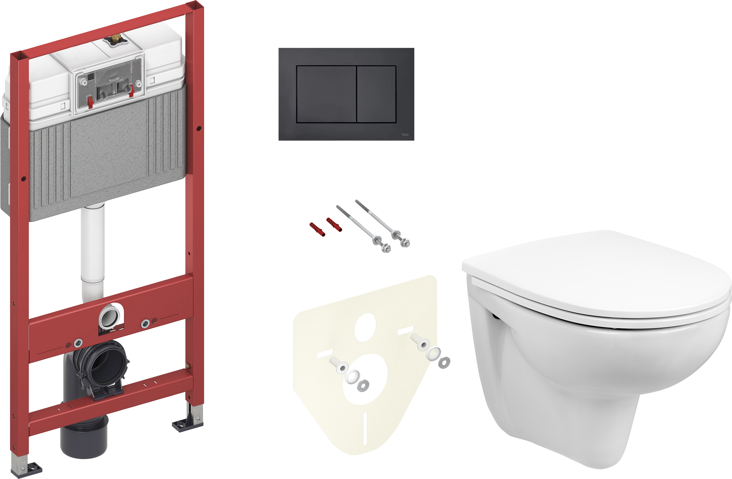 Комплект 2 в 1 Унитаз подвесной Wanfald Lauta 47302100005 + Инсталляция с кнопкой TECE Now 9400414 цвет черный