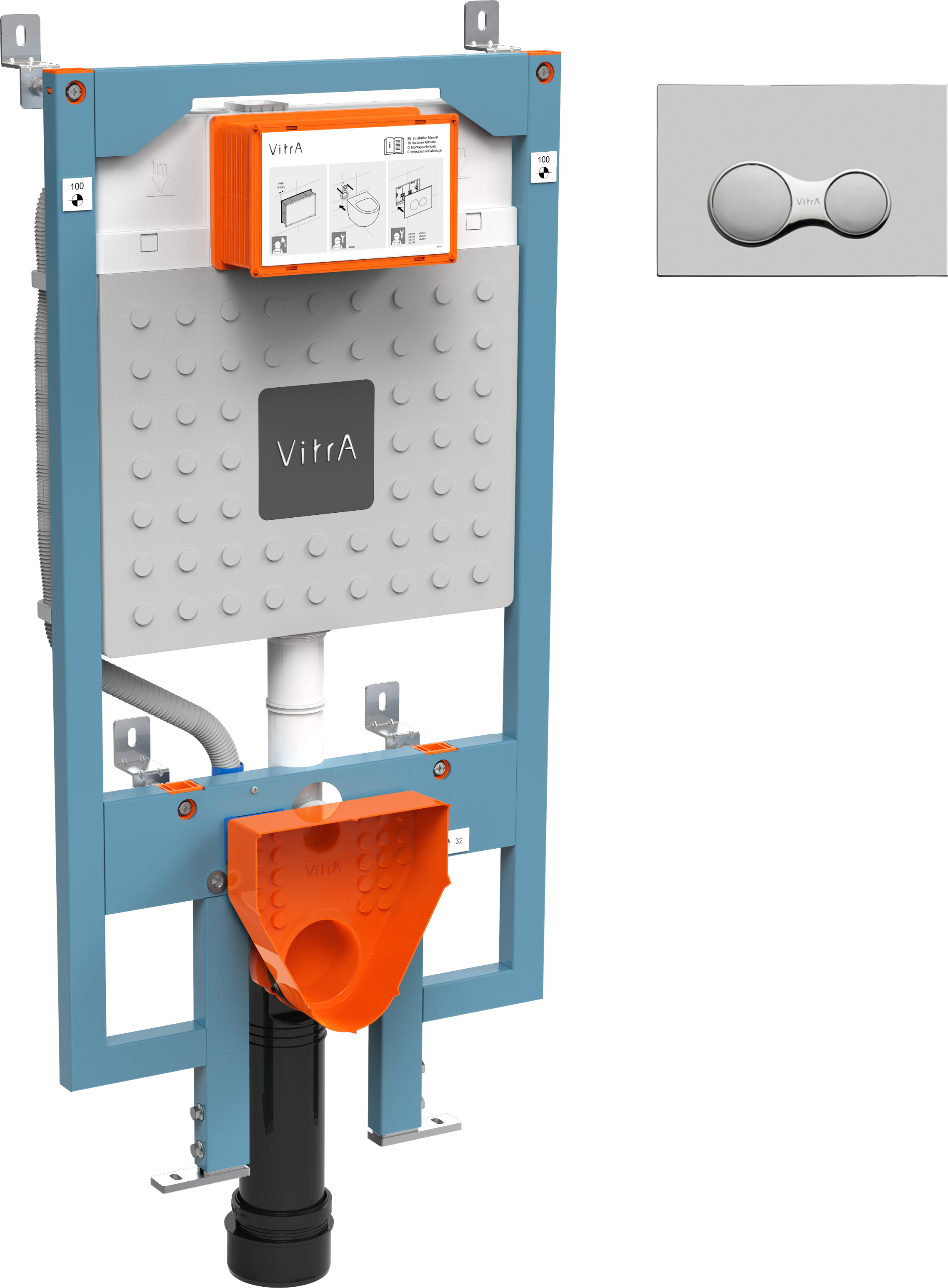 Комплект Инсталляция VitrA V8 768-5800-01 + Кнопка Sirius Sirius 740-0485 цвет матовый хром