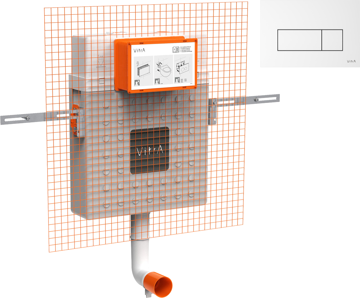 Комплект Бачок VitrA V12 762-1740-01 + Кнопка Root Square 740-2300 пластик, цвет глянцевый белый