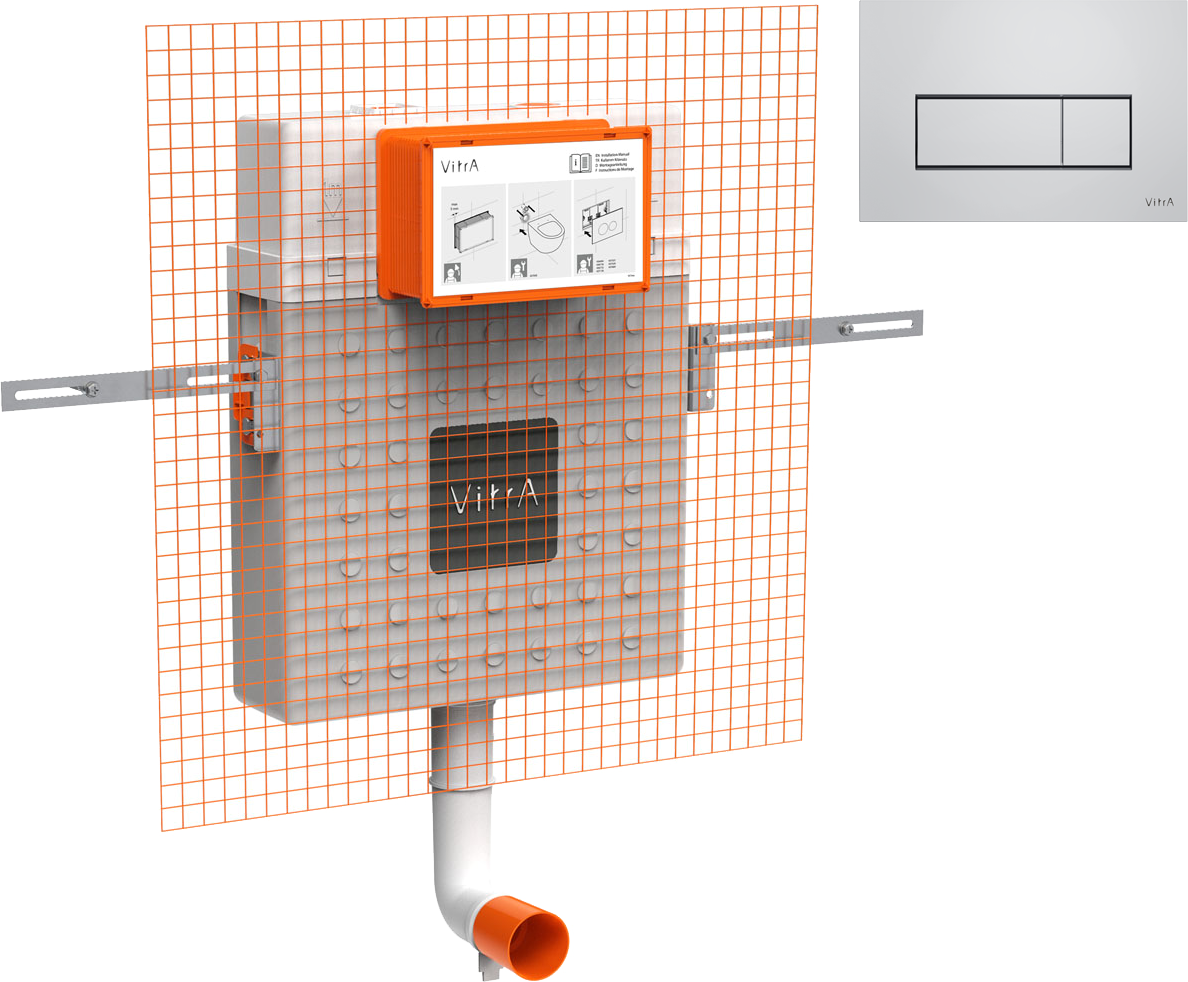 Комплект Бачок VitrA V12 762-1740-01 + Кнопка Root Square 740-2380 пластик, цвет хром