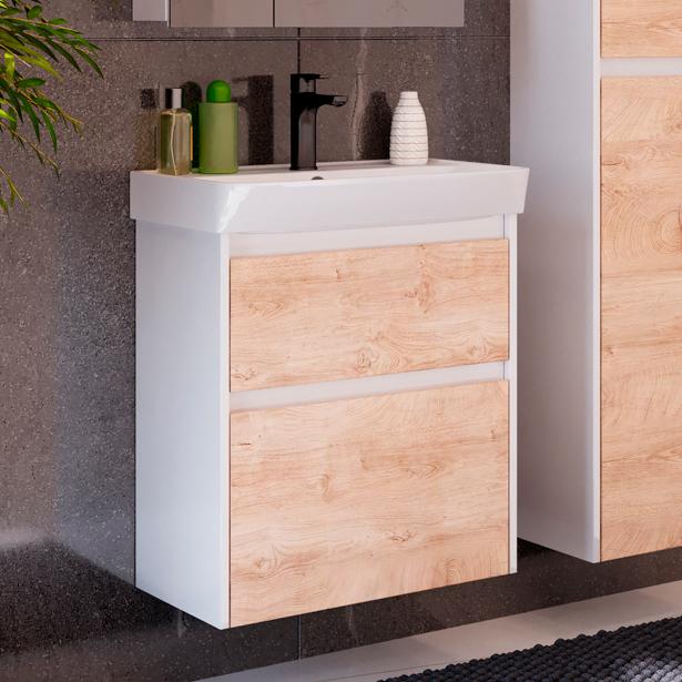 Тумба под раковину без столешницы Lemark Combi 60 дуб кантри, белая глянцевая