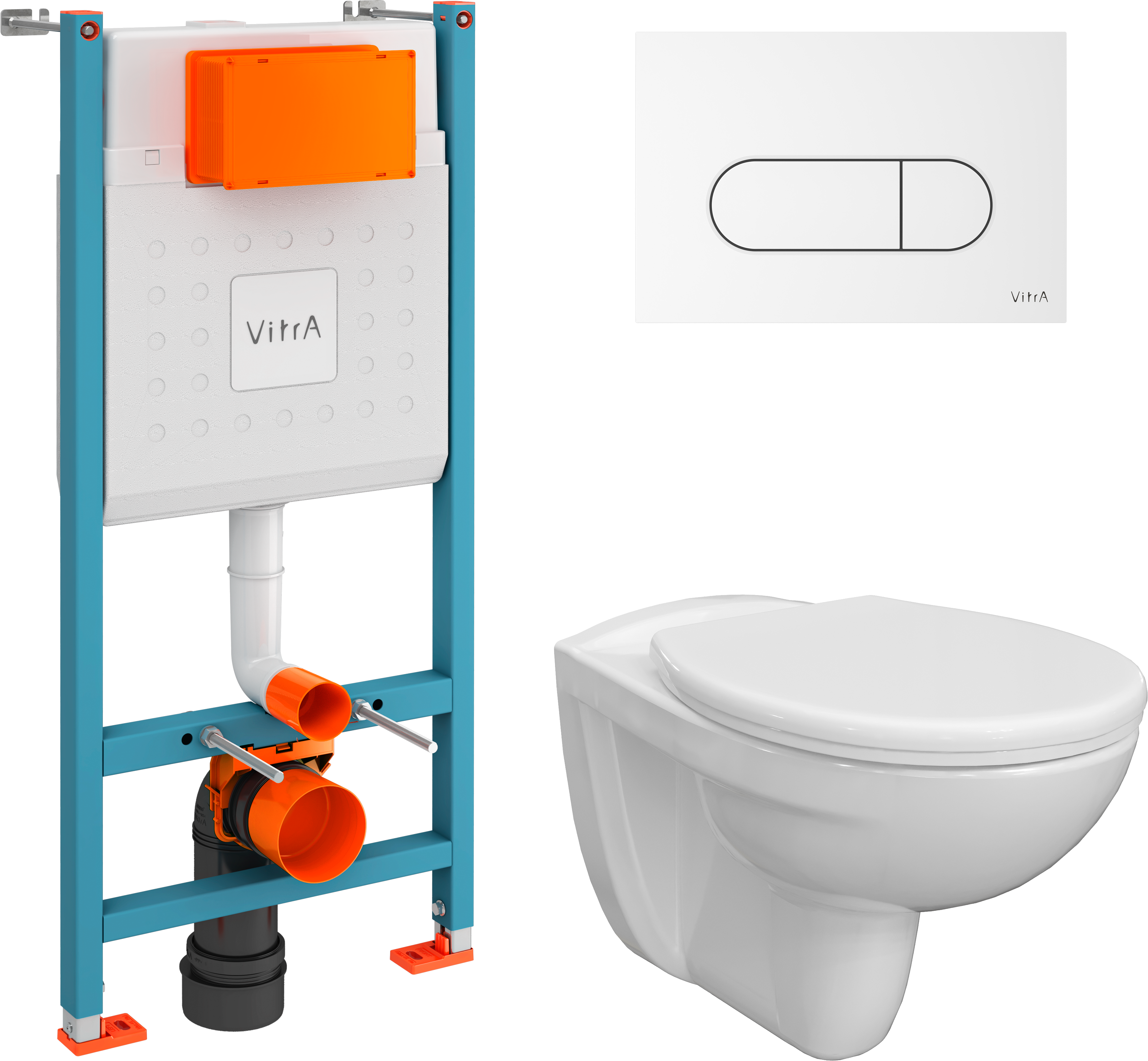 Комплект 4 в 1 Унитаз подвесной DIWO Анапа безободковый + Сиденье 803-003-709 термопласт, с микролифтом + Инсталляция VitrA V-Fix Core 732-5800-01 + Кнопка Root Round 740-2200 цвет глянцевый белый