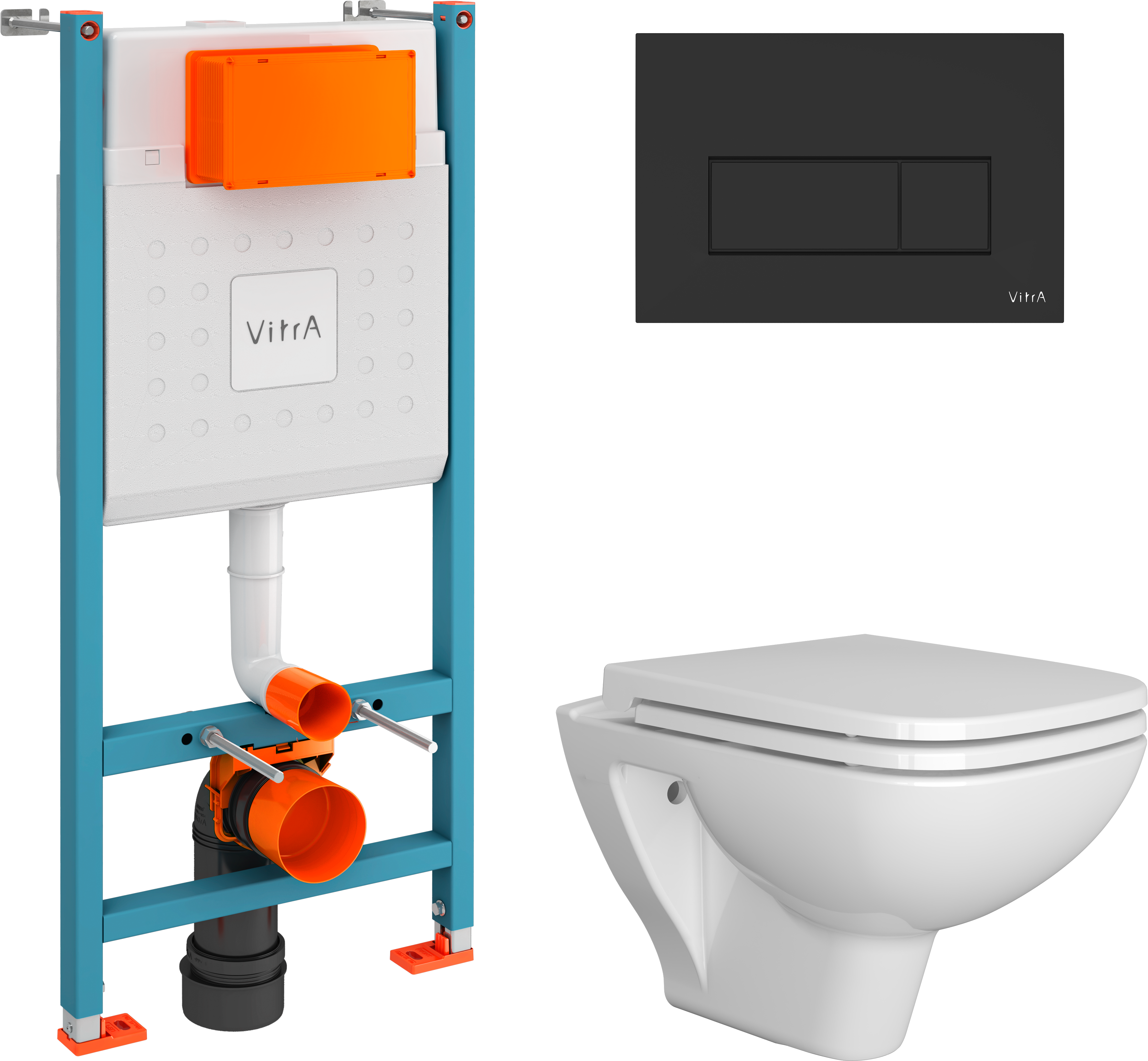 Комплект 4 в 1 Унитаз подвесной DIWO Сочи 7508N003-0079 безободковый + Сиденье Yakut 0344 быстросъемное, с микролифтом + Инсталляция VitrA V-Fix Core 732-5800-01 + Кнопка Root Square 740-2311 цвет матовый черный