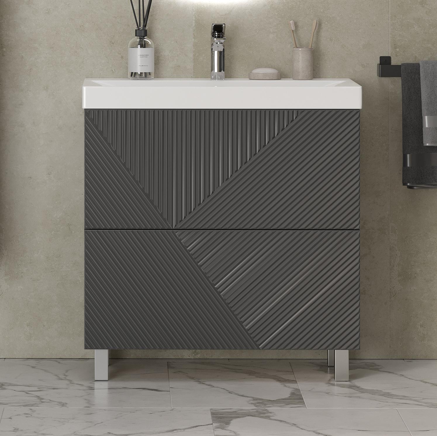 Тумба с раковиной Velvex Edge 80.2Y напольная, графит