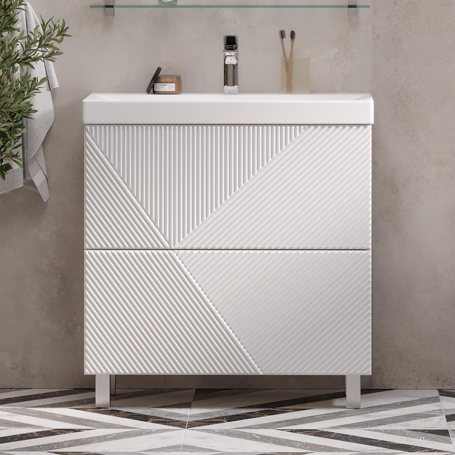 Тумба с раковиной Velvex Edge 80.2Y напольная, белая