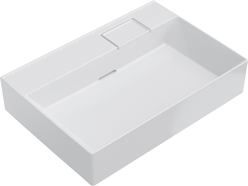 Мебельная раковина KERAMA MARAZZI Logica 70 накладная, глянцевая белая, без отверстий, прямоугольная, фаянс, со скрытым сливом