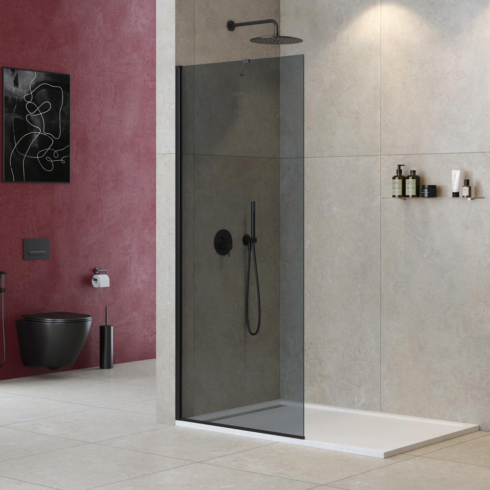 Душевая перегородка Cezares Liberta L-1-TB-100-GR-NERO профиль черный, стекло серое