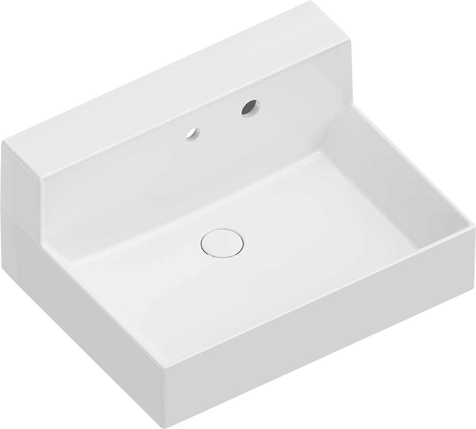 Мебельная раковина KERAMA MARAZZI Logica M 66 накладная, глянцевая белая, с 2 отверстиями под смеситель, прямоугольная, фаянс
