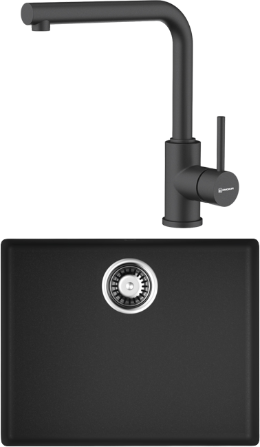 Комплект Мойка Omoikiri Bosen 54-U-BL, черная + Смеситель Nakagawa P-BL, черный