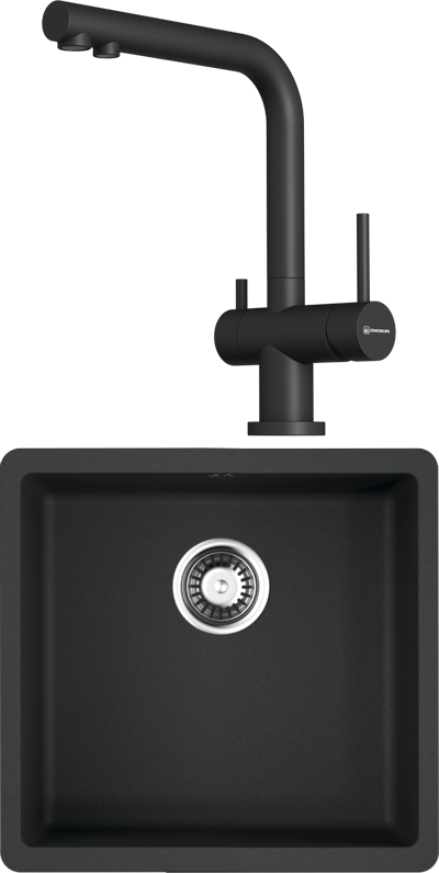 Комплект Мойка Omoikiri Kata 44-U-BL, черная + Смеситель Nagano P-BL, черный