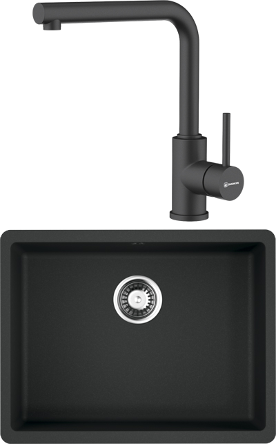 Комплект Мойка Omoikiri Kata 54-U-BL, черная + Смеситель Nakagawa P-BL, черный