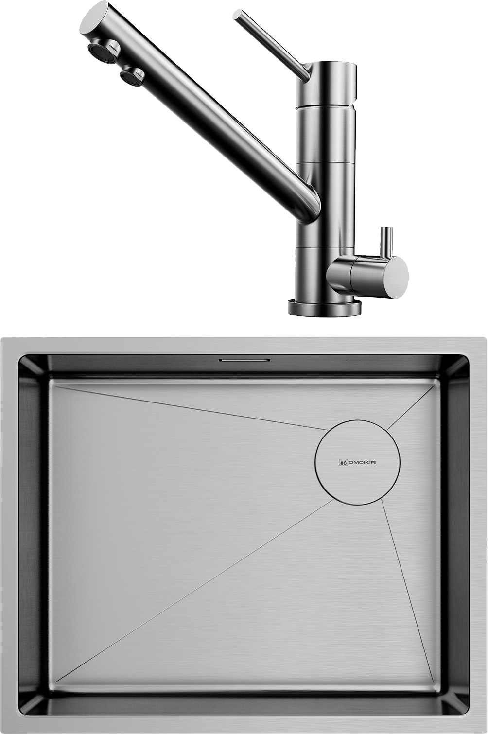 Комплект Мойка Omoikiri Taki 54-U/IF-IN Side SF, нержавеющая сталь + Смеситель Tonami BN, нержавеющая сталь