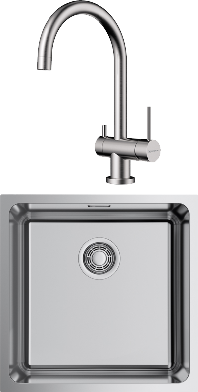 Комплект Мойка Omoikiri TADZAVA 44-U-IN Quadro, нержавеющая сталь + Смеситель Yamada BN, нержавеющая сталь