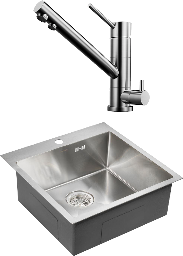 Комплект Мойка Paulmark Kroner PM215151-BS, брашированная нержавеющая сталь + Смеситель Omoikiri Tonami BN, нержавеющая сталь