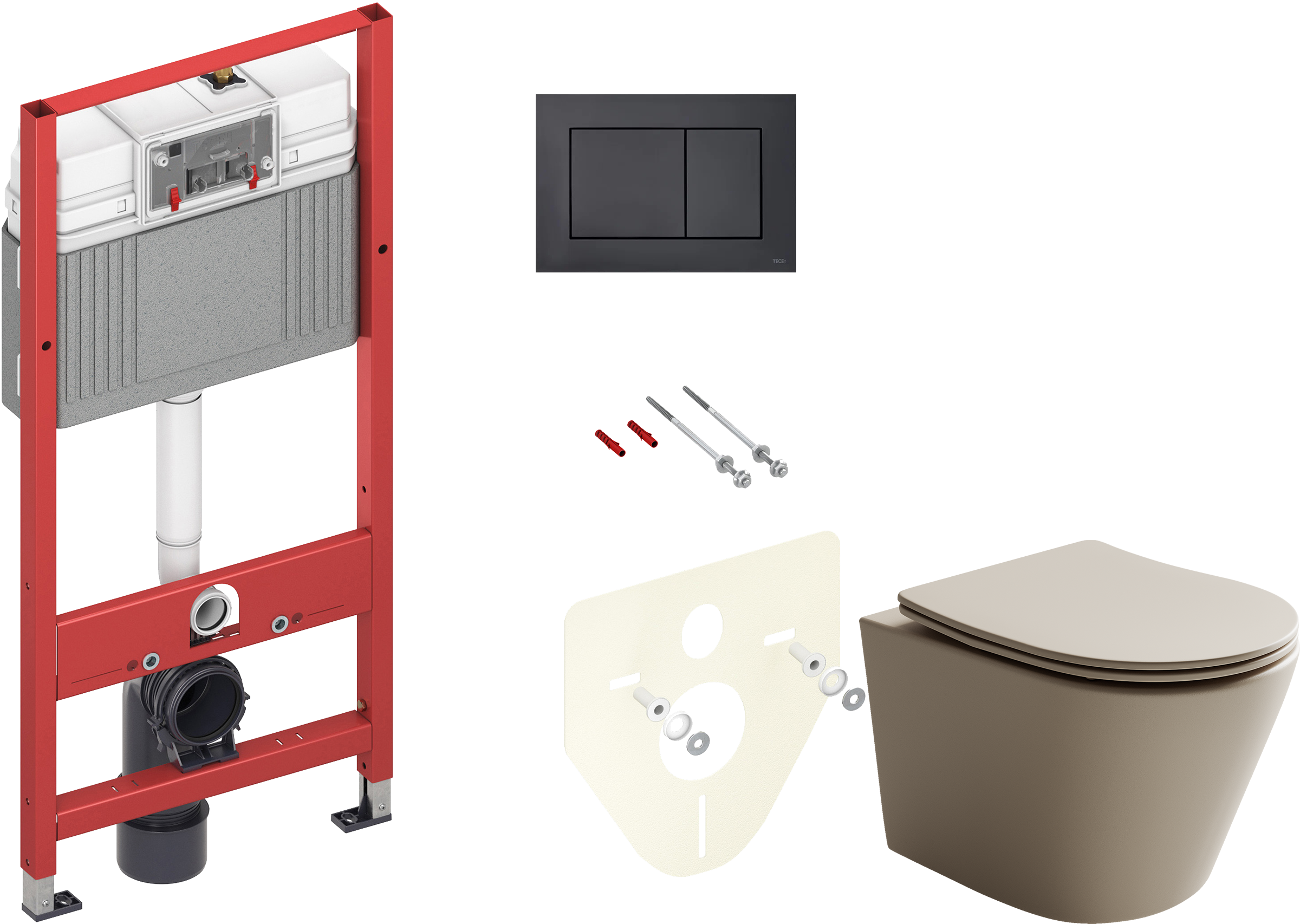 Комплект Унитаз подвесной Ceramicanova Balearica Rimless CN6000MC капучино матовый + Инсталляция TECE Now 9400414 4 в 1 с кнопкой смыва
