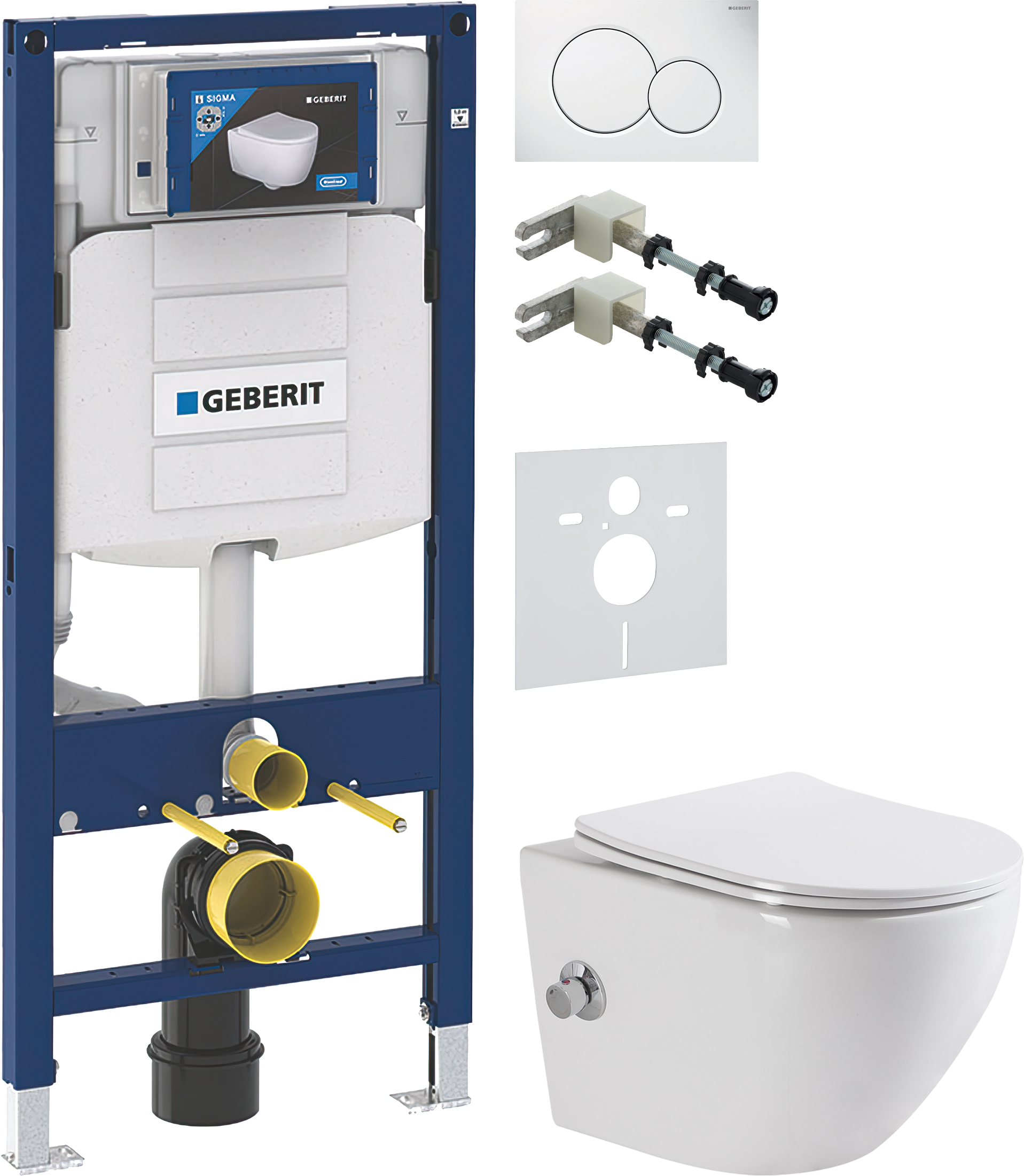 Комплект 5 в 1 Унитаз подвесной BelBagno Uno BB3105CHR-BS/SC + Крепления Geberit Duofix 111.815.00.1 к стене + Звукоизоляция 156.050.00.1 + Инсталляция UP 320 111.300.00.5 (111.950.00.6) + Кнопка Sigma 01 115.770.11.5 цвет белый