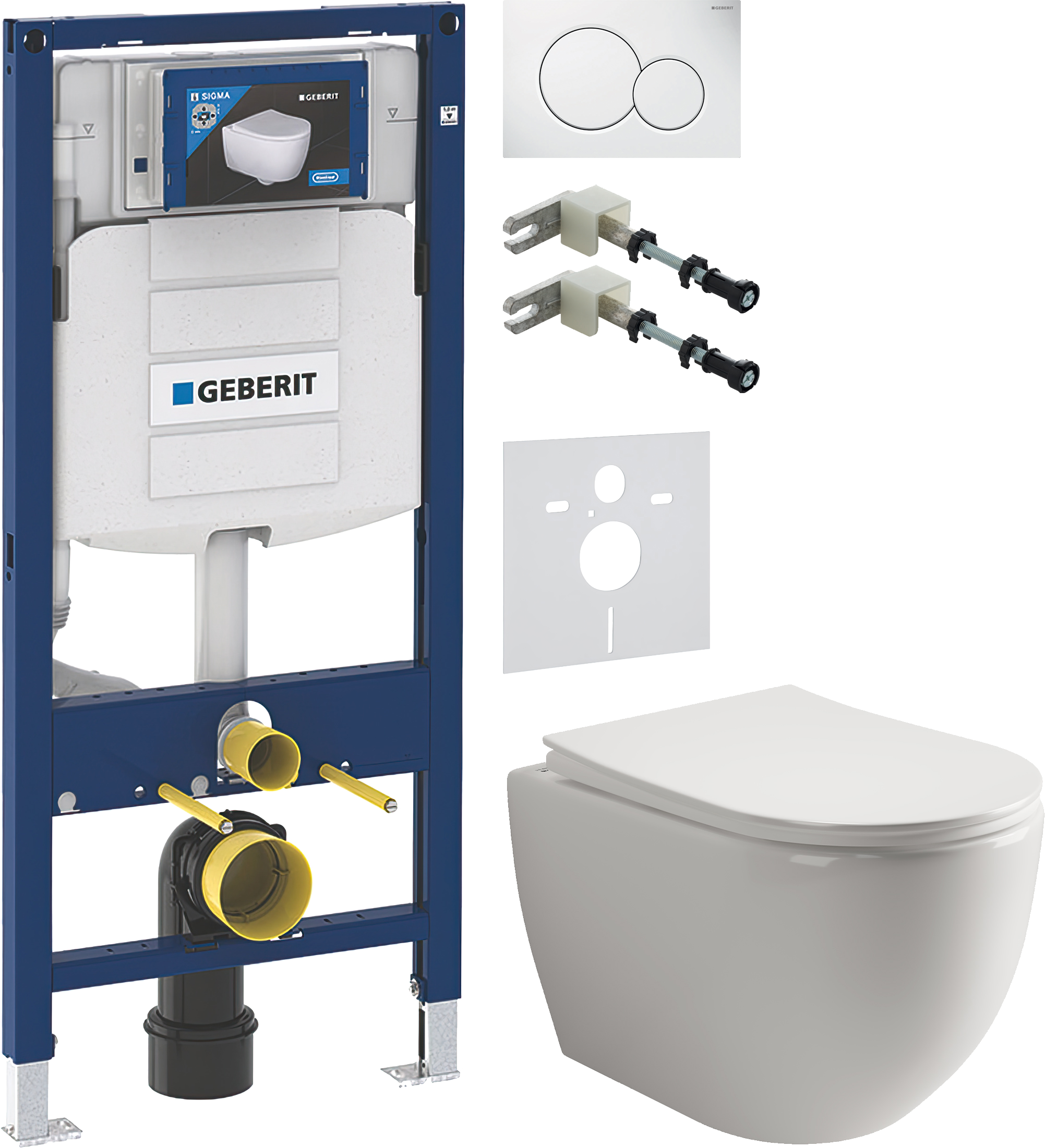 Комплект 5 в 1 Унитаз подвесной Ceramicanova Mia Rimless CN1805 + Крепления Geberit Duofix 111.815.00.1 к стене + Звукоизоляция 156.050.00.1 + Инсталляция UP 320 111.300.00.5 (111.950.00.6) + Кнопка Sigma 01 115.770.11.5 цвет белый
