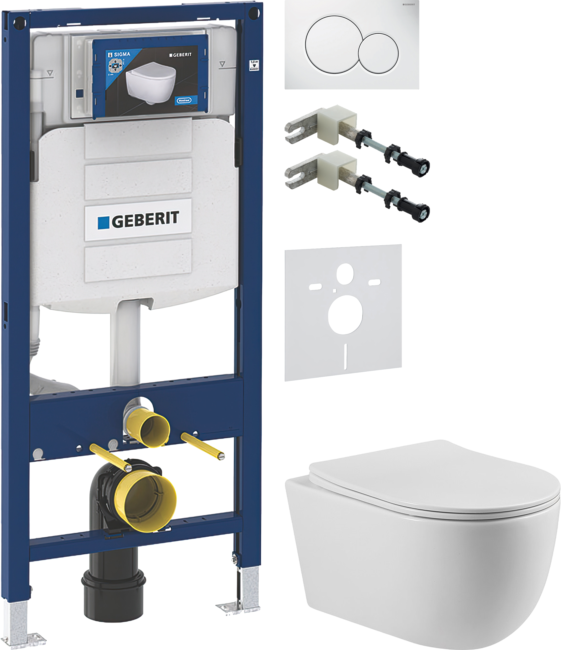 Комплект 5 в 1 Унитаз подвесной BOND Oval F10-10 + Крепления Geberit Duofix 111.815.00.1 к стене + Звукоизоляция 156.050.00.1 + Инсталляция UP 320 111.300.00.5 (111.950.00.6) + Кнопка Sigma 01 115.770.11.5 цвет белый