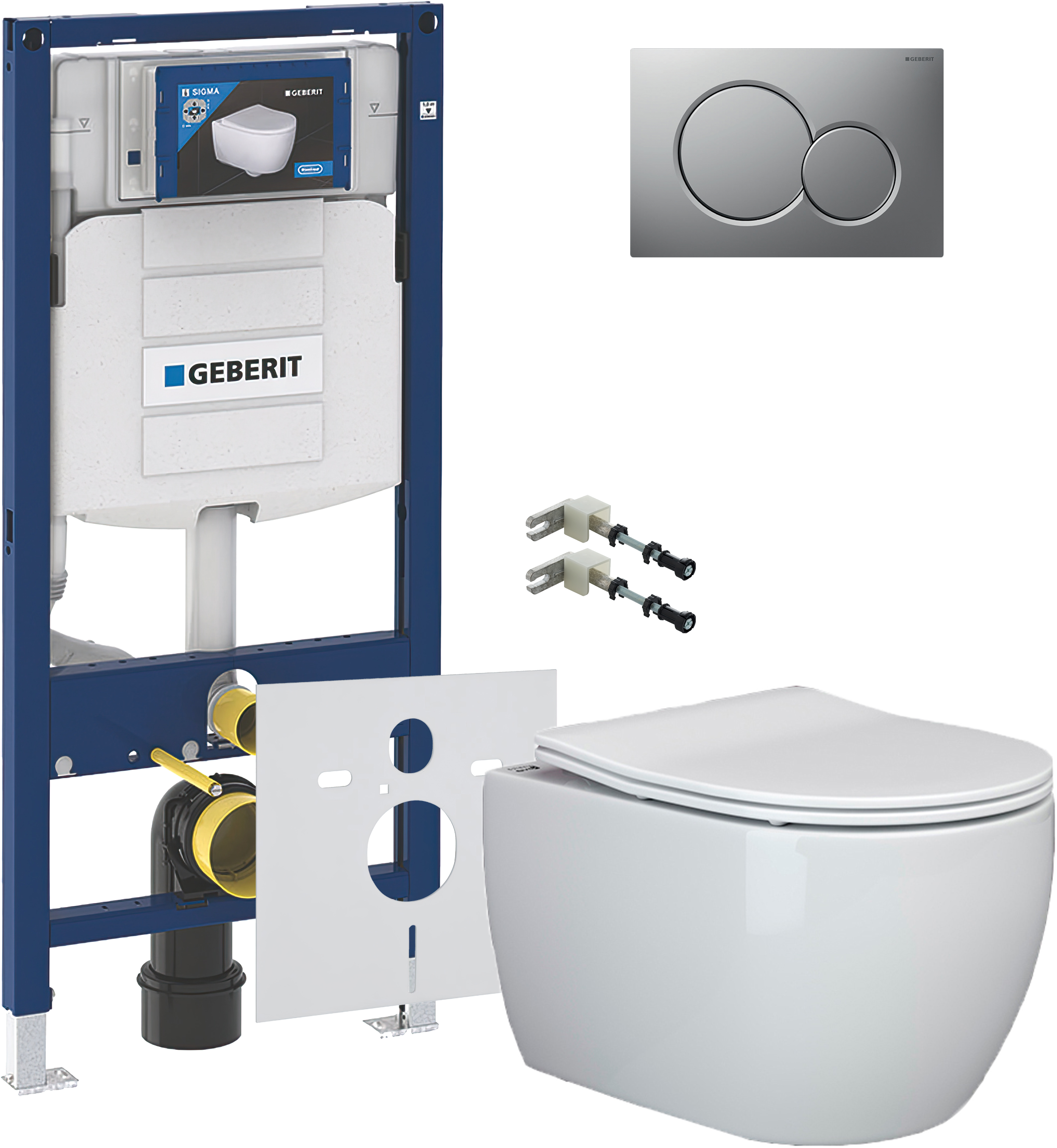 Комплект 5 в 1 Унитаз подвесной Ceramicanova Play CN3001 + Крепления Geberit Duofix 111.815.00.1 к стене + Звукоизоляция 156.050.00.1 + Инсталляция UP 320 111.300.00.5 (111.950.00.6) + Кнопка Sigma 01 115.770.JQ.5 цвет матовый хром
