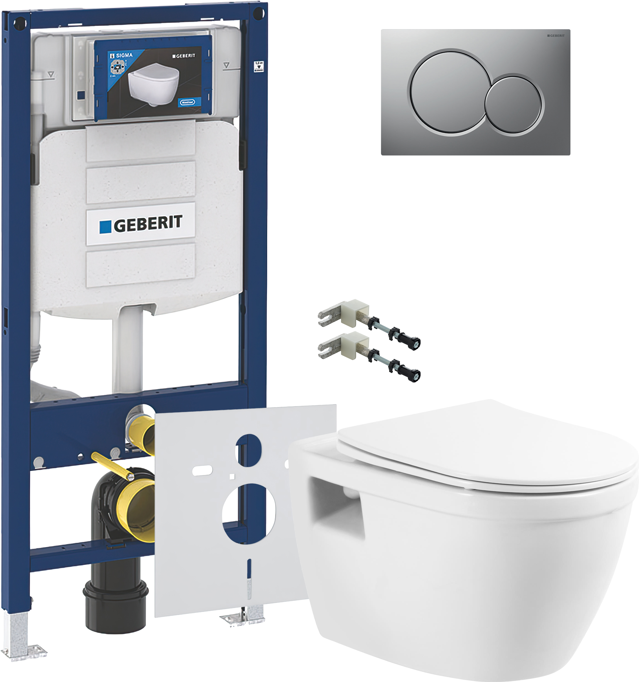 Комплект 5 в 1 Унитаз подвесной BelBagno Loto BB070CHR/SC + Крепления Geberit Duofix 111.815.00.1 к стене + Звукоизоляция 156.050.00.1 + Инсталляция UP 320 111.300.00.5 (111.950.00.6) + Кнопка Sigma 01 115.770.JQ.5 цвет матовый хром